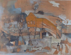 Retro Gwyneth Johnstone: 'The Railway Bridge' Modern British Art watercolour