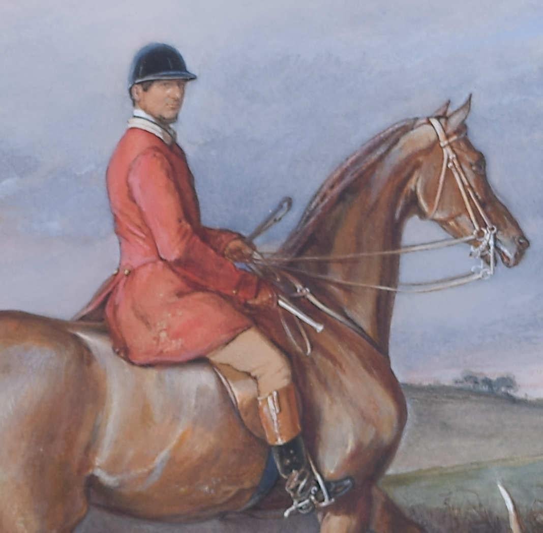 H. Fluiss
Charles Payne, Huntsman to the Pytchley Hounds on Redtape with the hound Trueman (1862)
Watercolour with body colour
36 x 43 cm

A late-nineteenth century watercolour depicting Charles Payne (1884–1967), huntsman to the Pytchley.