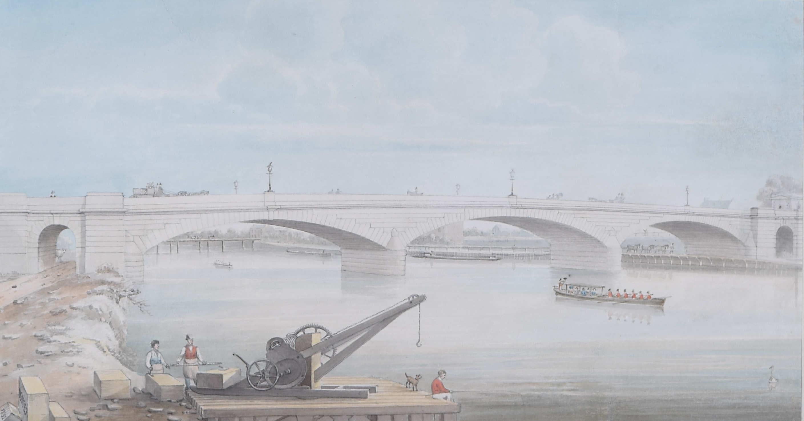 Gideon Yates: „View of Staines Bridge over the River Thames“, Aquarell, um 1830