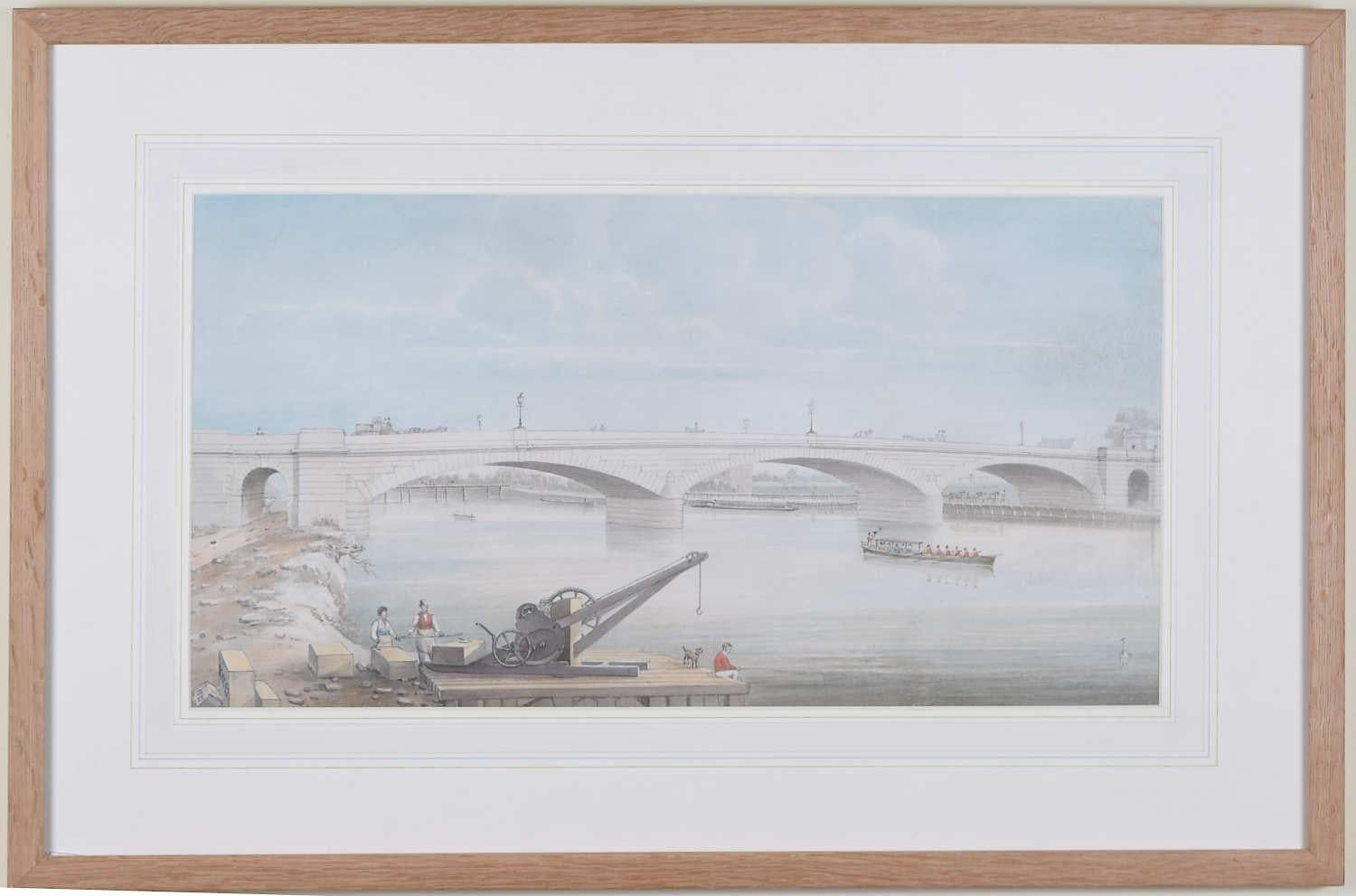 Gideon Yates: 'View of Staines Bridge over the River Thames' c.1830 watercolour For Sale 1