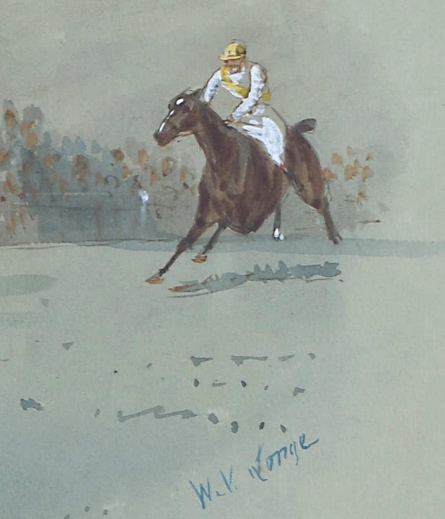 William Verner Longe: „Cottenham, Dezember 1904“, roter Mantel, Renn-Aquarell  im Angebot 3