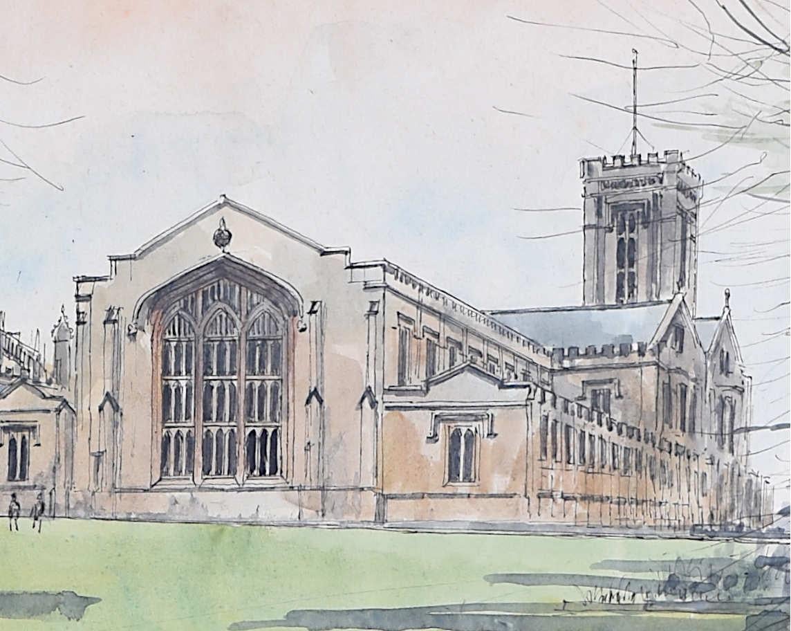 Robert Tavener: Cheltenham College architectural watercolour For Sale 1