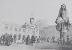 Aquarelle de Sir Albert Richardson : Christopher Wren Emmanuel College, Cambridge