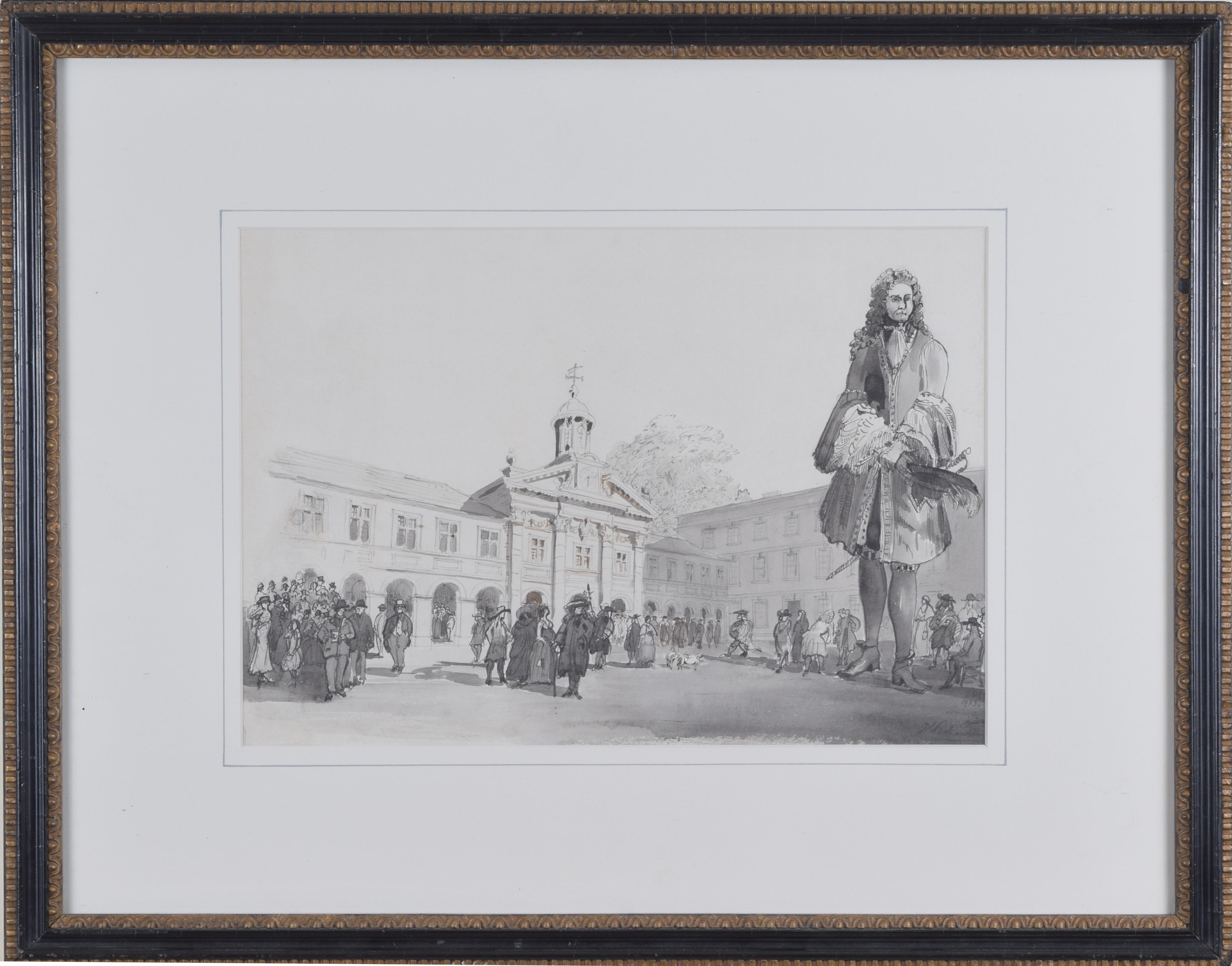 Sir Albert Richardson: Christopher Wren Emmanuel College, Cambridge, Aquarell im Angebot 1