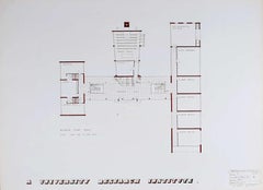 Design for Modernist Brutalist Institute I mid-century architectural drawing