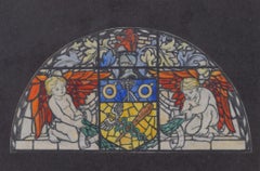 Stained glass window design for an arched panel by T W Camm