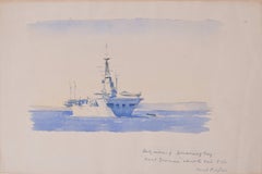 Vintage Laurence Dunn: Karel Doorman (R81) Dutch Navy ship watercolour