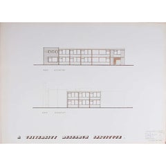 Vintage Design for Modernist Brutalist Institute II mid-century architectural drawing