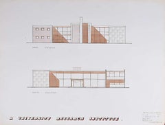 Design for Modernist Brutalist Institute IV mid-century architectural drawing