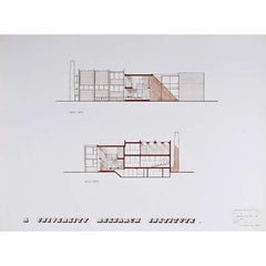 Vintage Design for Modernist Brutalist Institute III mid-century architectural drawing
