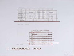 Design for a Modernist department store mid-century architectural drawing