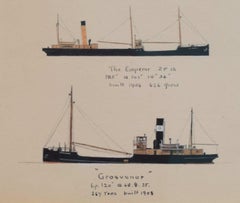 Vintage Laurence Dunn: The Emperor and Grosvenor coastal tramp ships watercolour