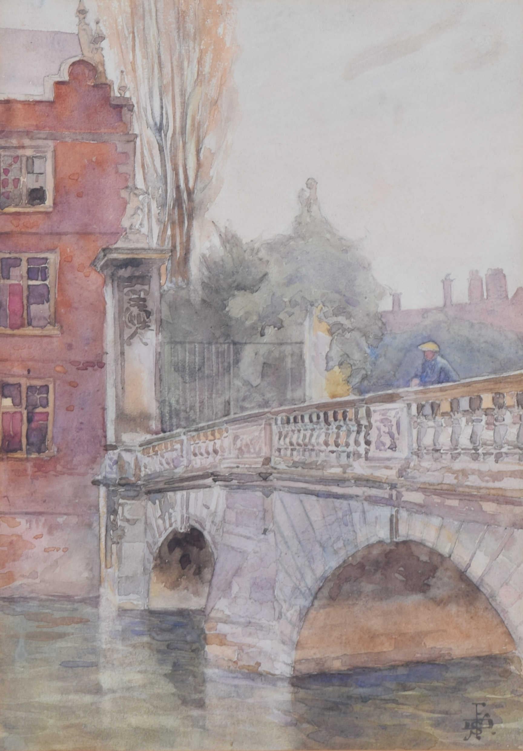 Unknown Landscape Art - St John's College, Cambridge Kitchen Bridge watercolour by Christopher Wren