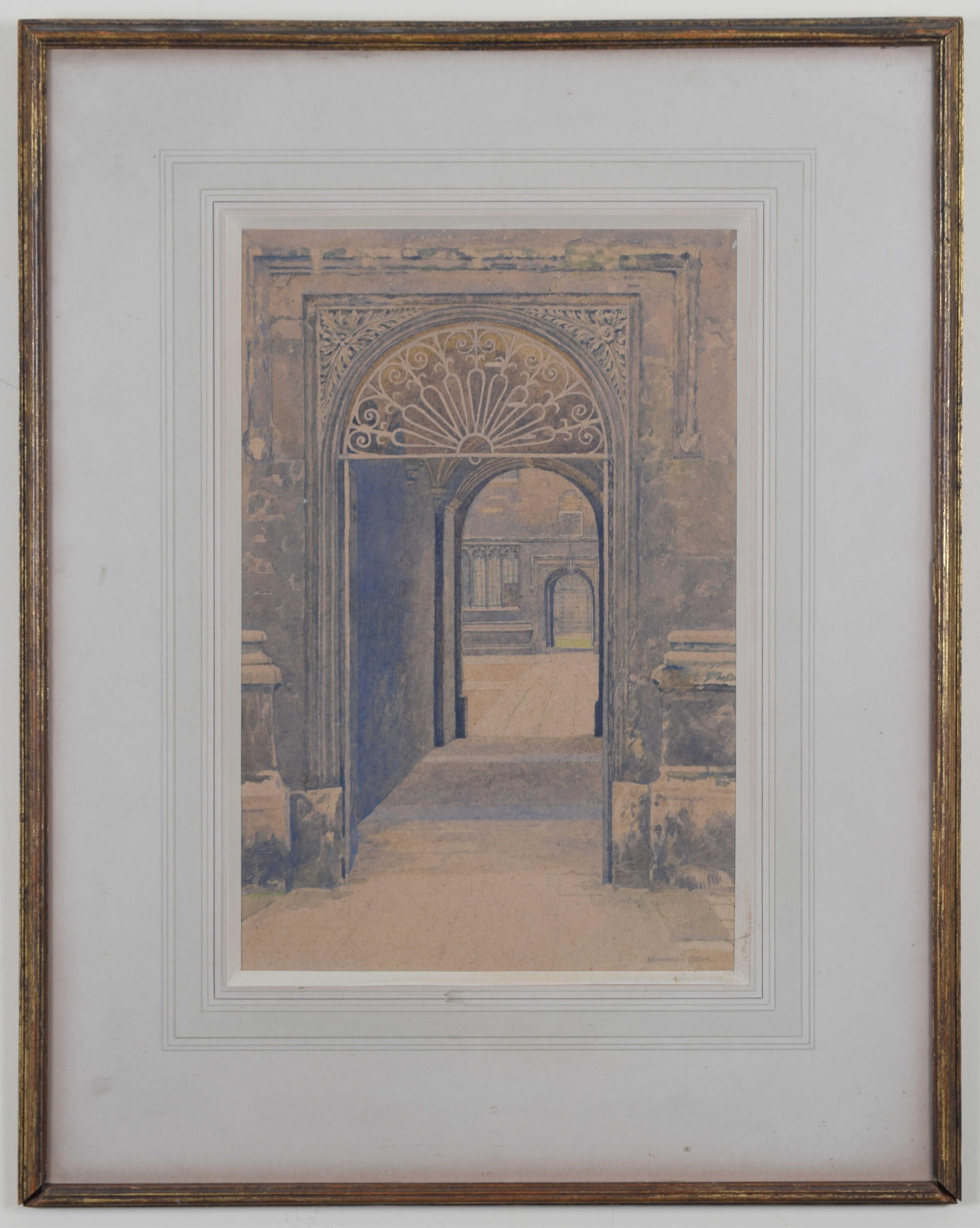 Old Schools Quad, Bodleian Library, Oxford watercolour by Bernard Cecil Gotch For Sale 1