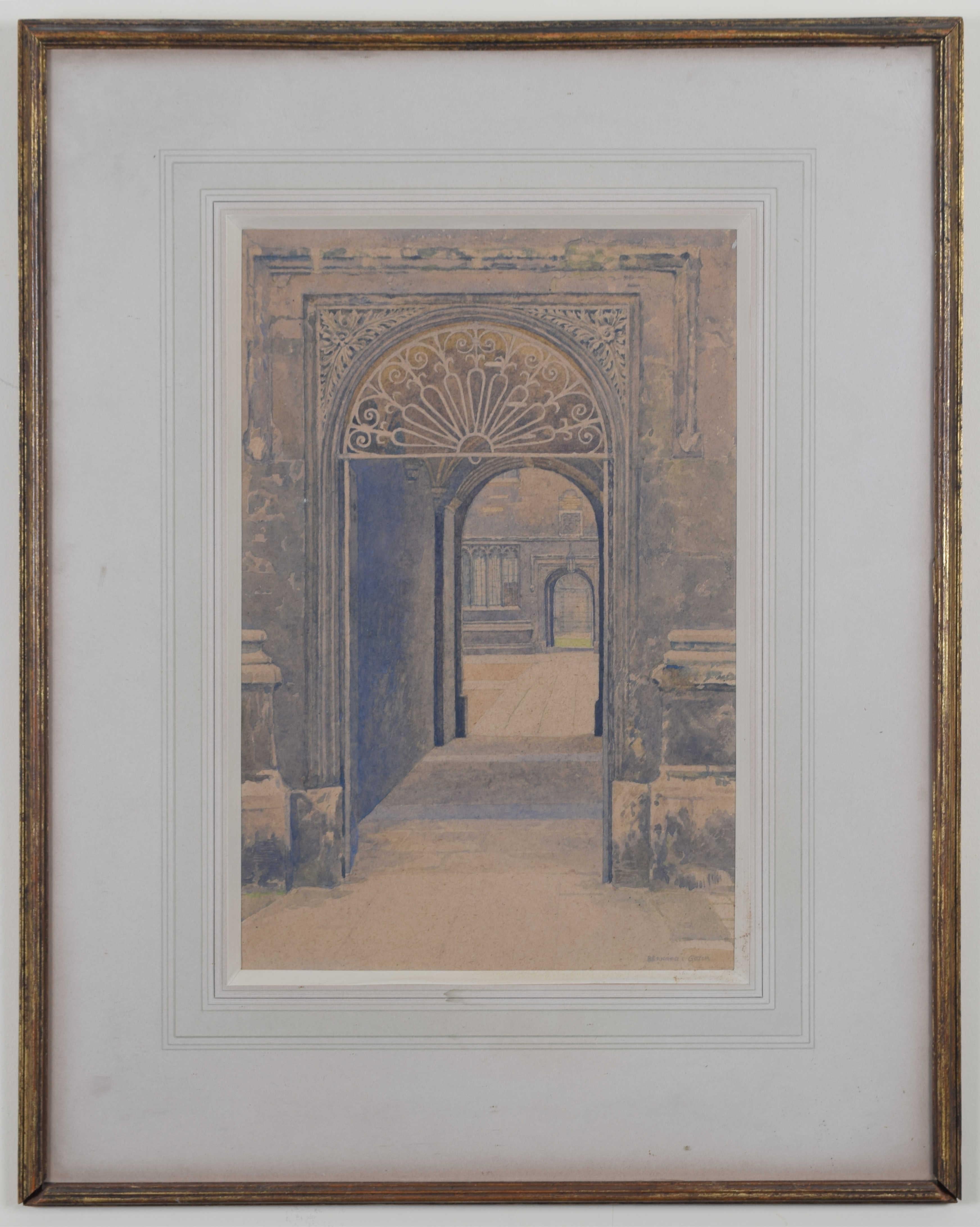 Old Schools Quad, Biblioteca Bodleian, Oxford acuarela de Bernard Cecil Gotch en venta 1