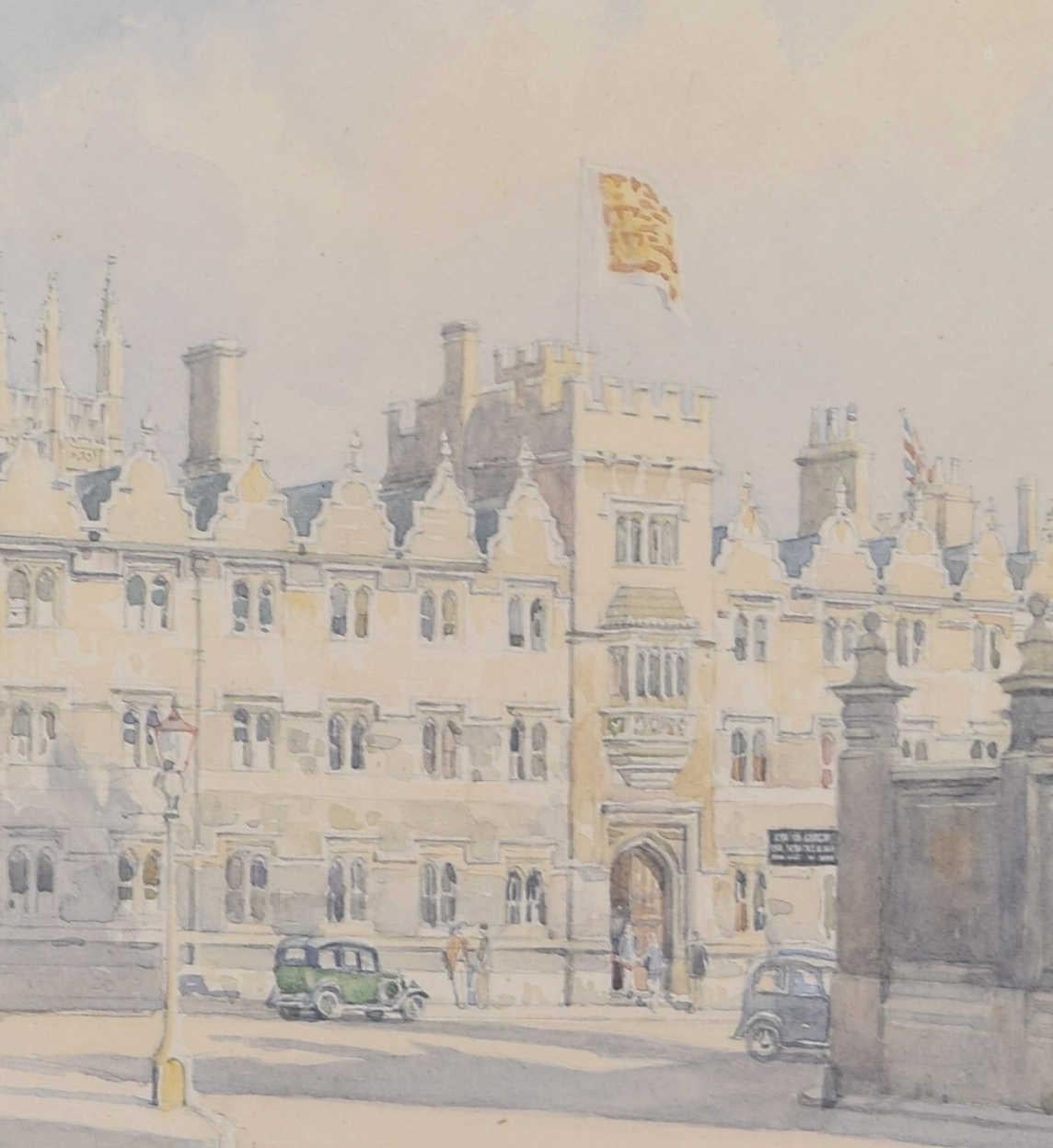 Oriel Square, Oxford watercolour by Bernard Cecil Gotch For Sale 1