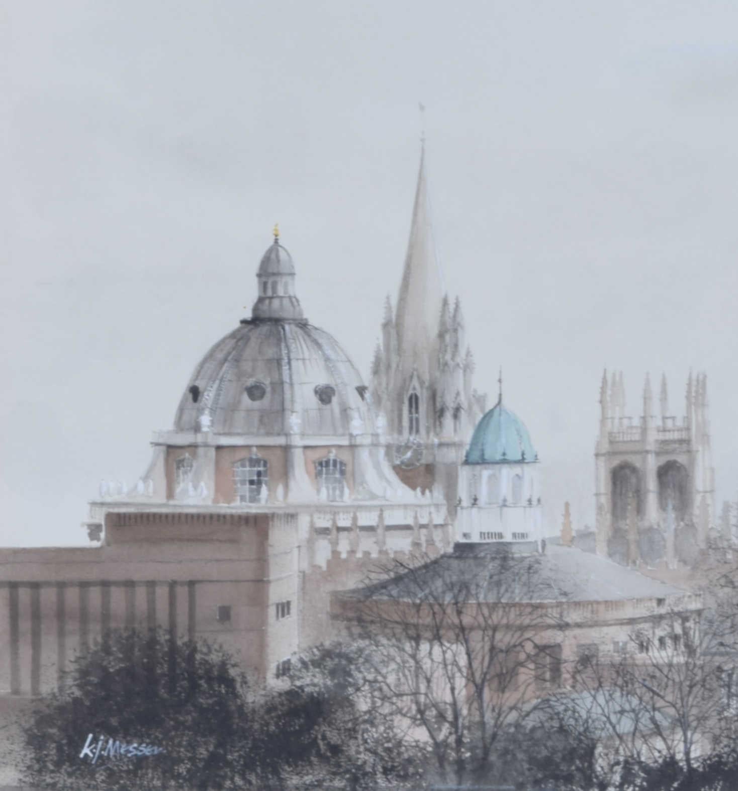 Oxford's Skyline Dreaming Spires, Aquarell von Ken Messer im Angebot 2