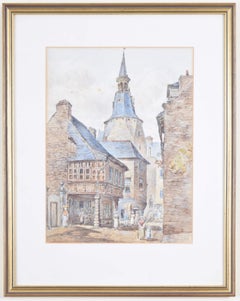 Dinan, Brittany clock tower watercolour attr Anthony Vandyke Copley Fielding