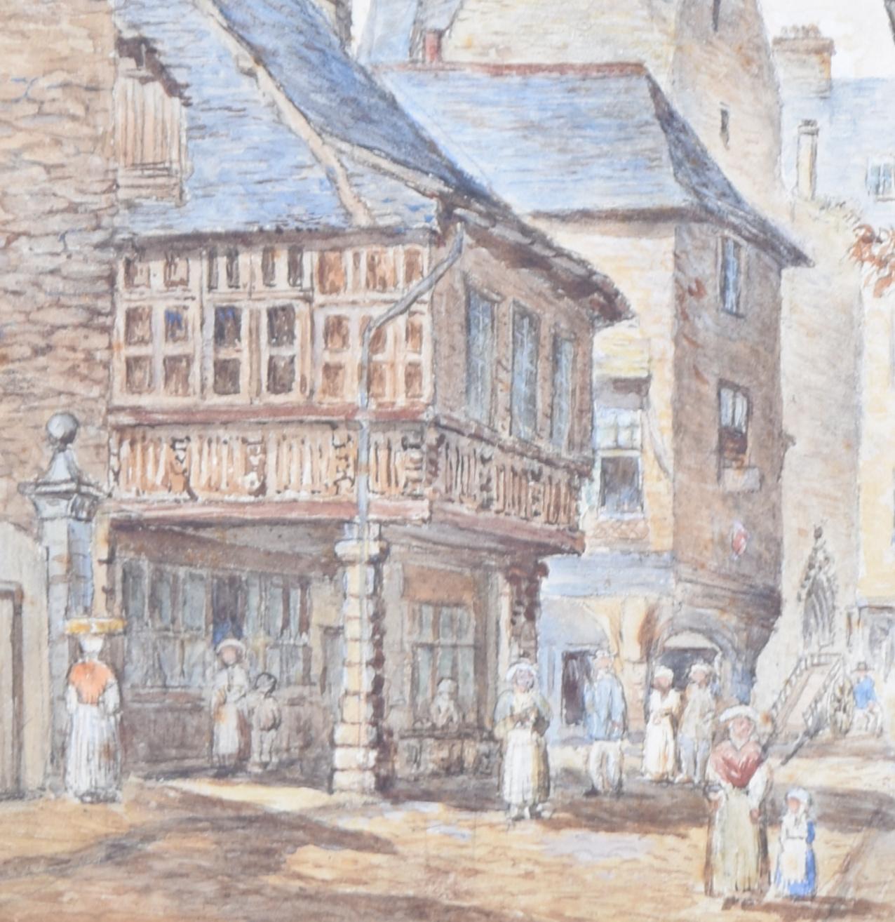 Dinan, Brittany clock tower watercolour attr Anthony Vandyke Copley Fielding For Sale 3