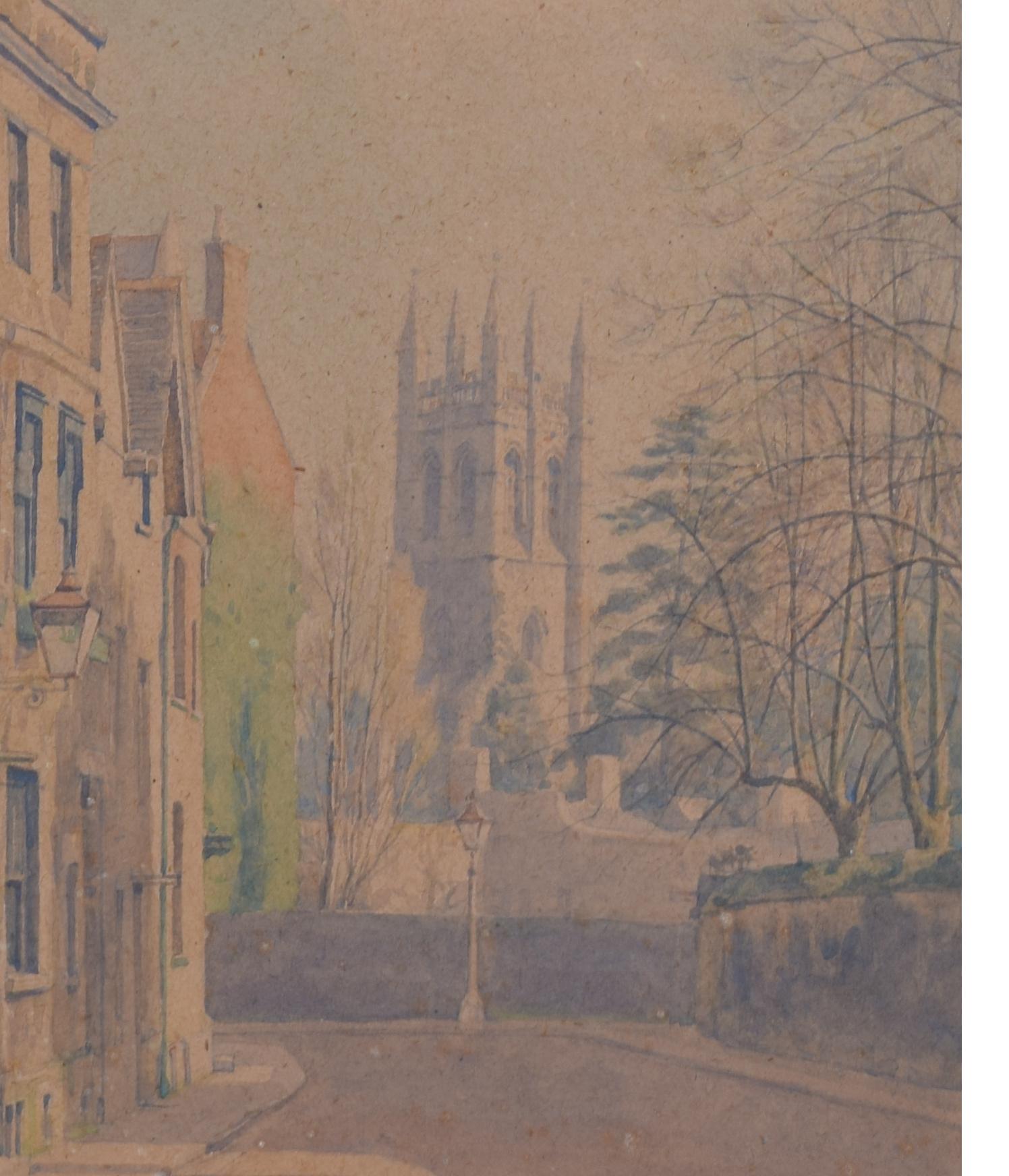 Aquarelle de Bernard Cecil Gotch intitulée Merton Street, Oxford en vente 1