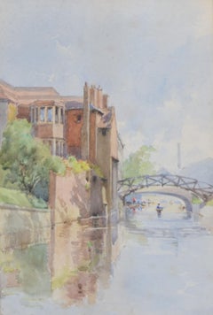 The Mathematical Bridge, Queens' College, Cambridge River Cam watercolour