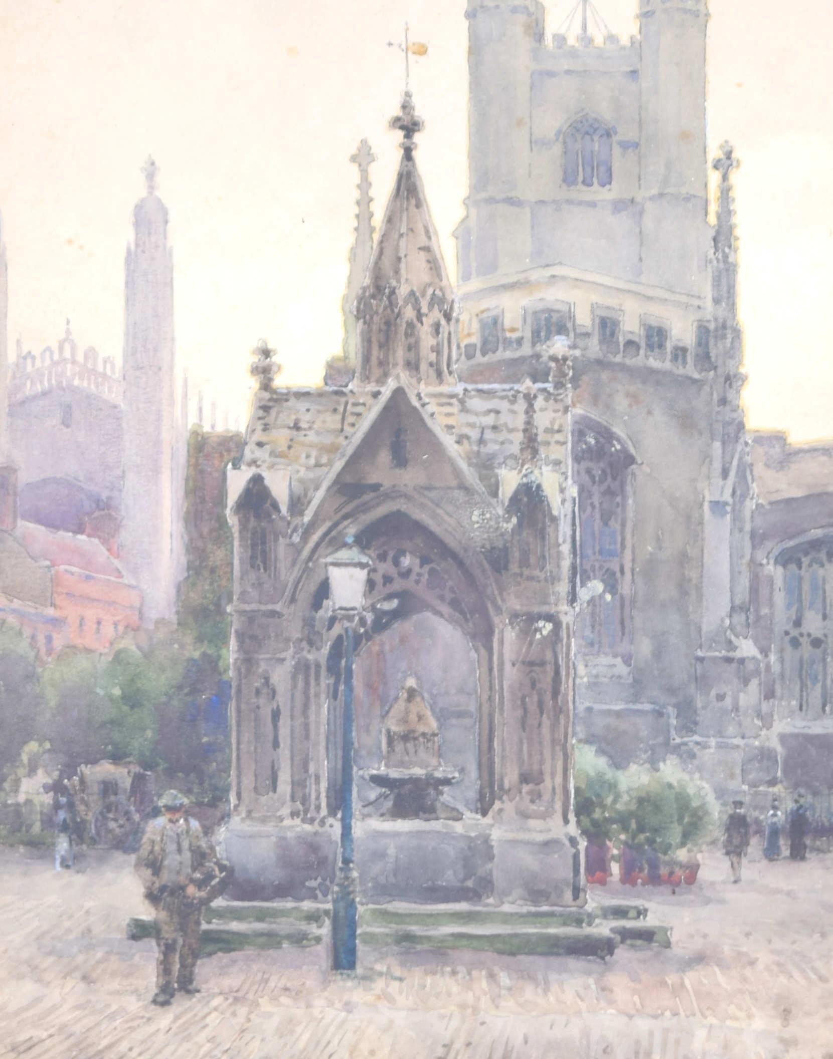 Cambridge marketplace and Great St Mary’s watercolour by Ernest Haslehurst - Realist Art by Ernest William Haslehurst