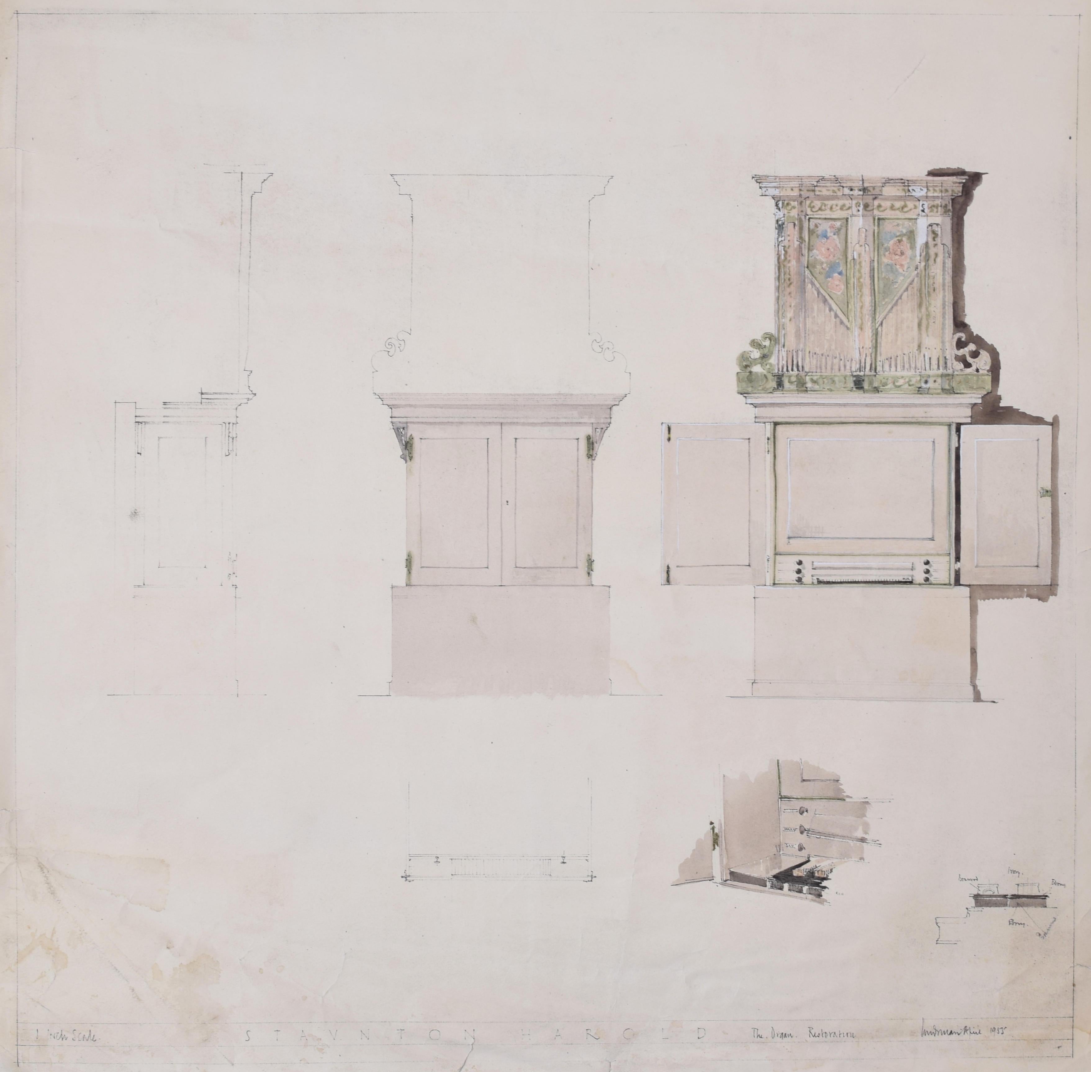 Design architectural de l'orgue de restauration Staunton Harold par Louis Osman FRIBA