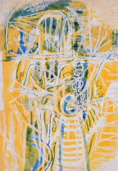 Abstract Figure in Yellow and Blue watercolour by Charles Pulsford ARSA