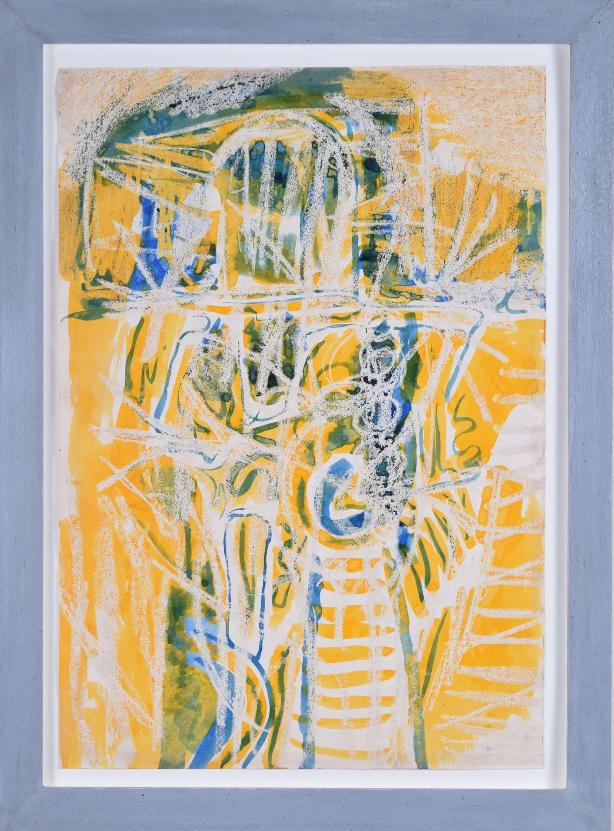 Figure abstraite à l'aquarelle jaune et bleue de Charles Pulsford ARSA en vente 1