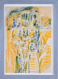 Abstract Figure in Yellow and Blue watercolour by Charles Pulsford ARSA