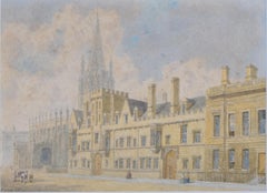 Aquarelle en forme de spirale de l'Oxford High Street avec l'église St Mary's, par George Pyne