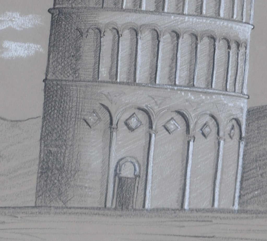 Leaning Tower of Pisa, Italien, architektonische Zeichnung von John Paxton (Moderne), Art, von John D Paxton