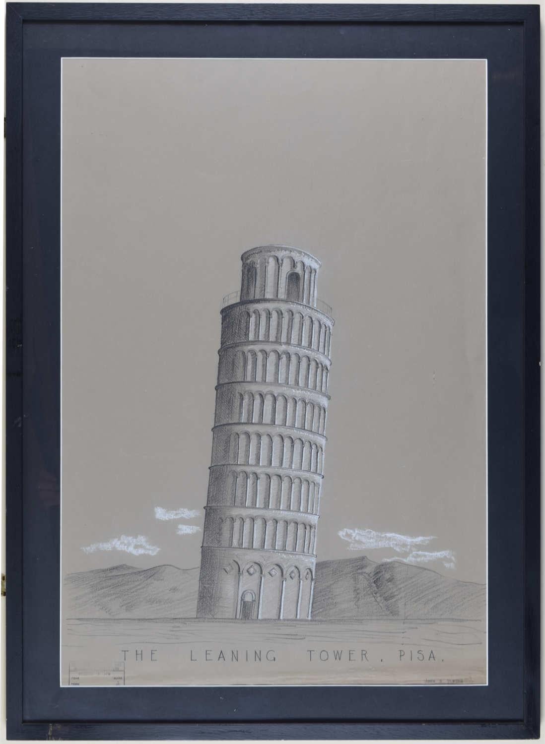 Leaning Tower of Pisa, Italien, architektonische Zeichnung von John Paxton im Angebot 1
