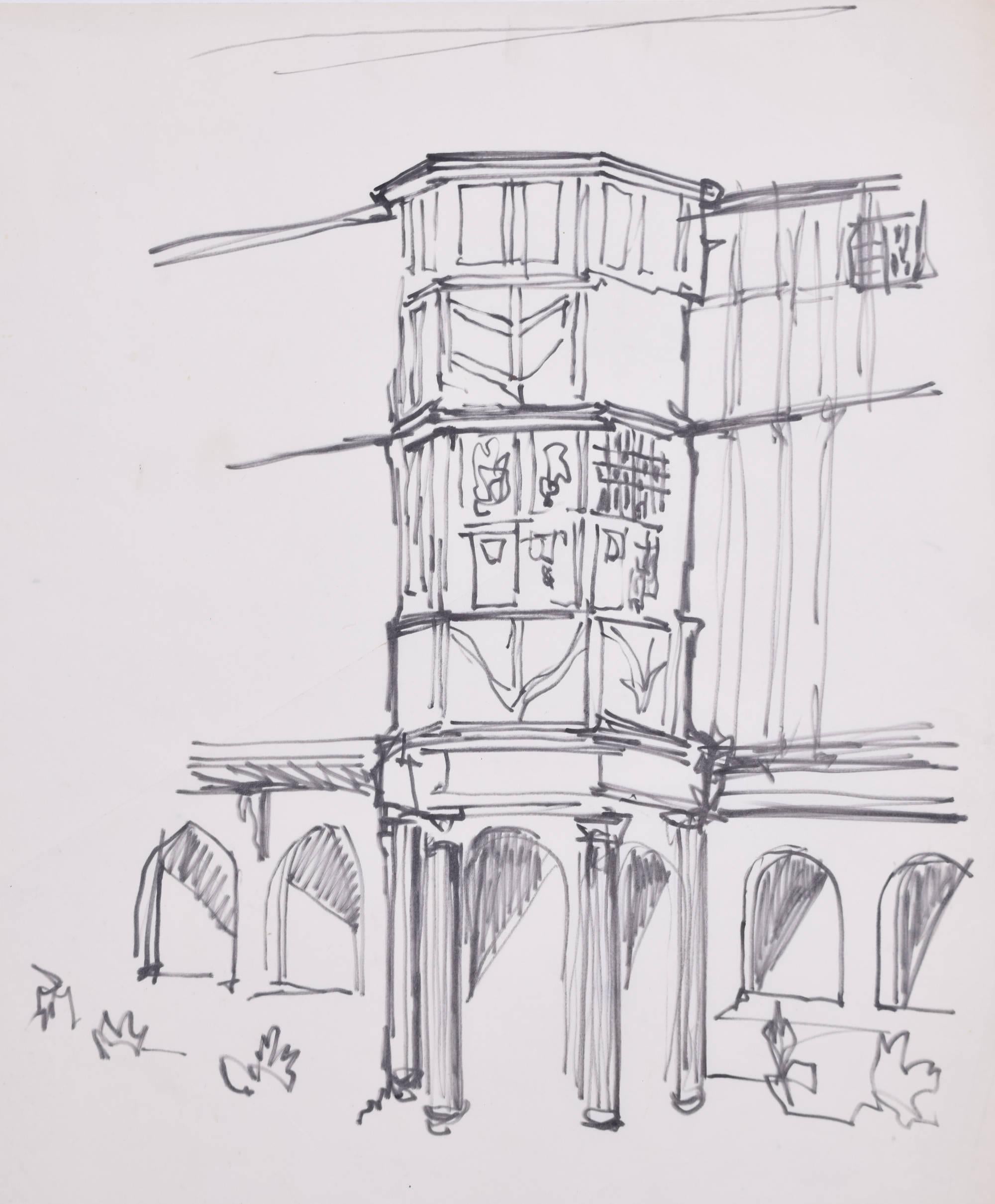 Queens' College, Cambridge President's Lodge drawing by Margaret Souttar