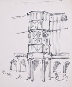 Vintage Queens' College, Cambridge President's Lodge drawing by Margaret Souttar