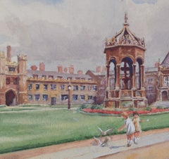 Trinity College, Cambridge, Great Court watercolour by Wilfred Pettitt
