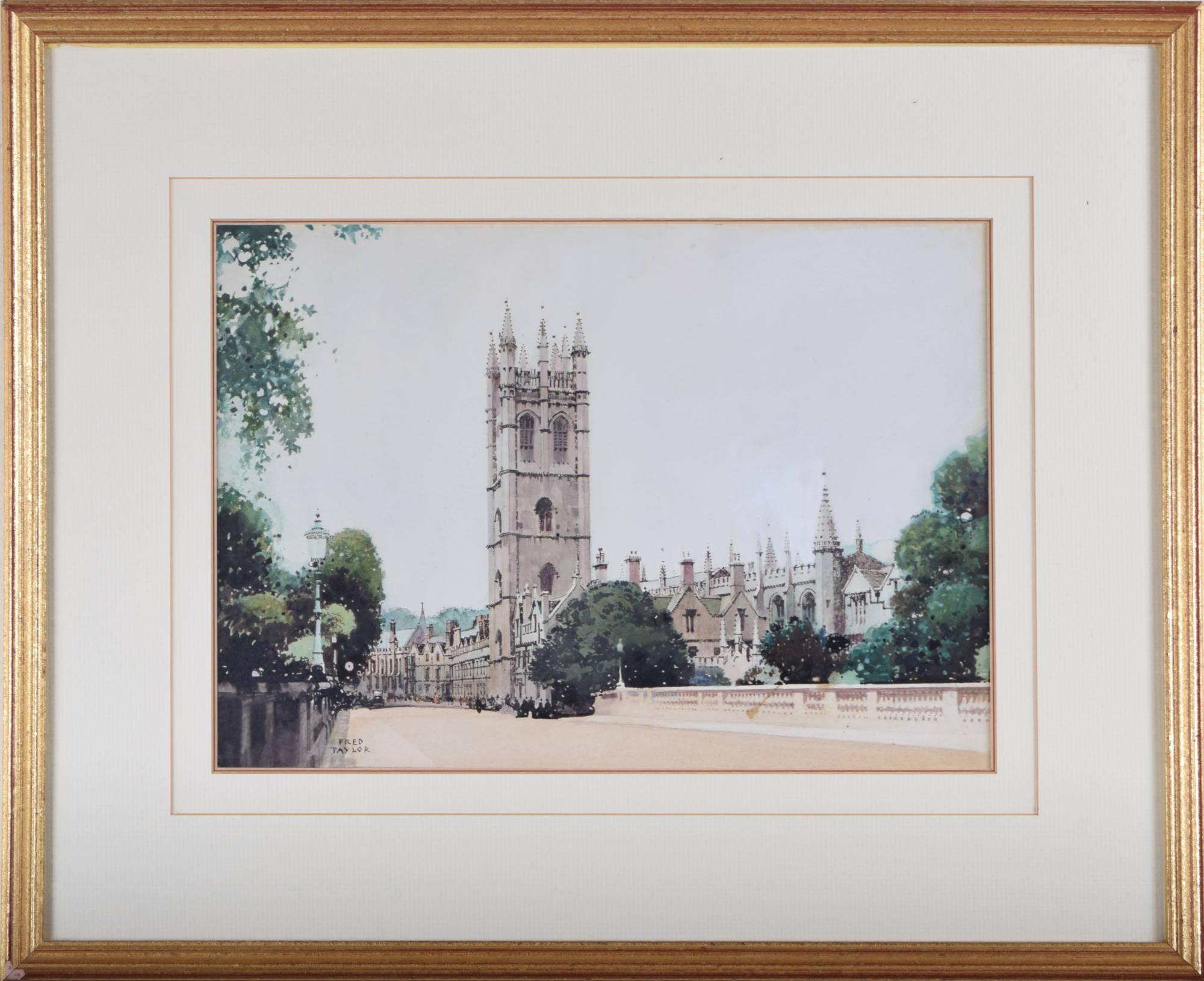 Aquarelle de la tour Magdalen, Magdalen College, Oxford, de Fred Taylor en vente 1