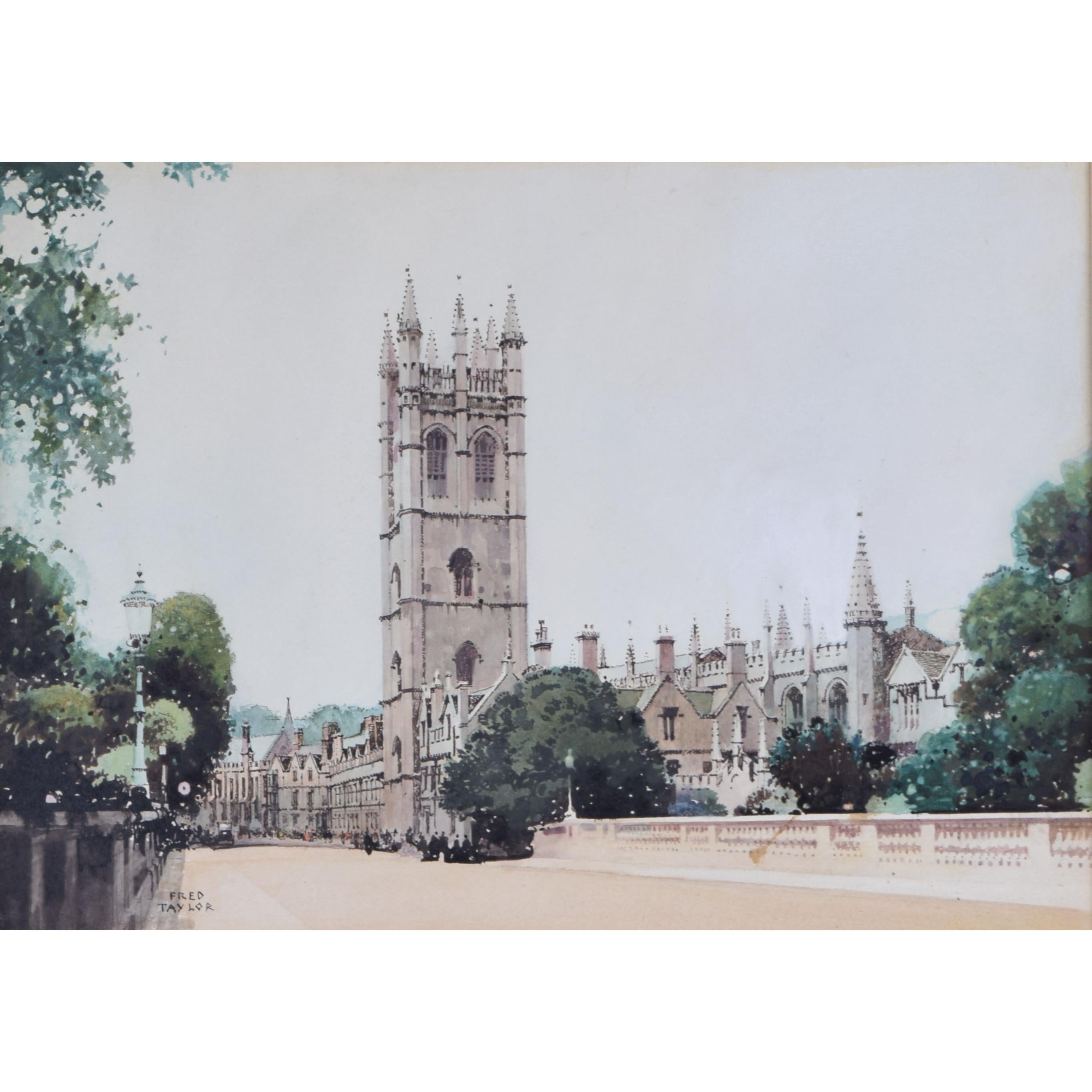 Aquarelle de la tour Magdalen, Magdalen College, Oxford, de Fred Taylor en vente 3
