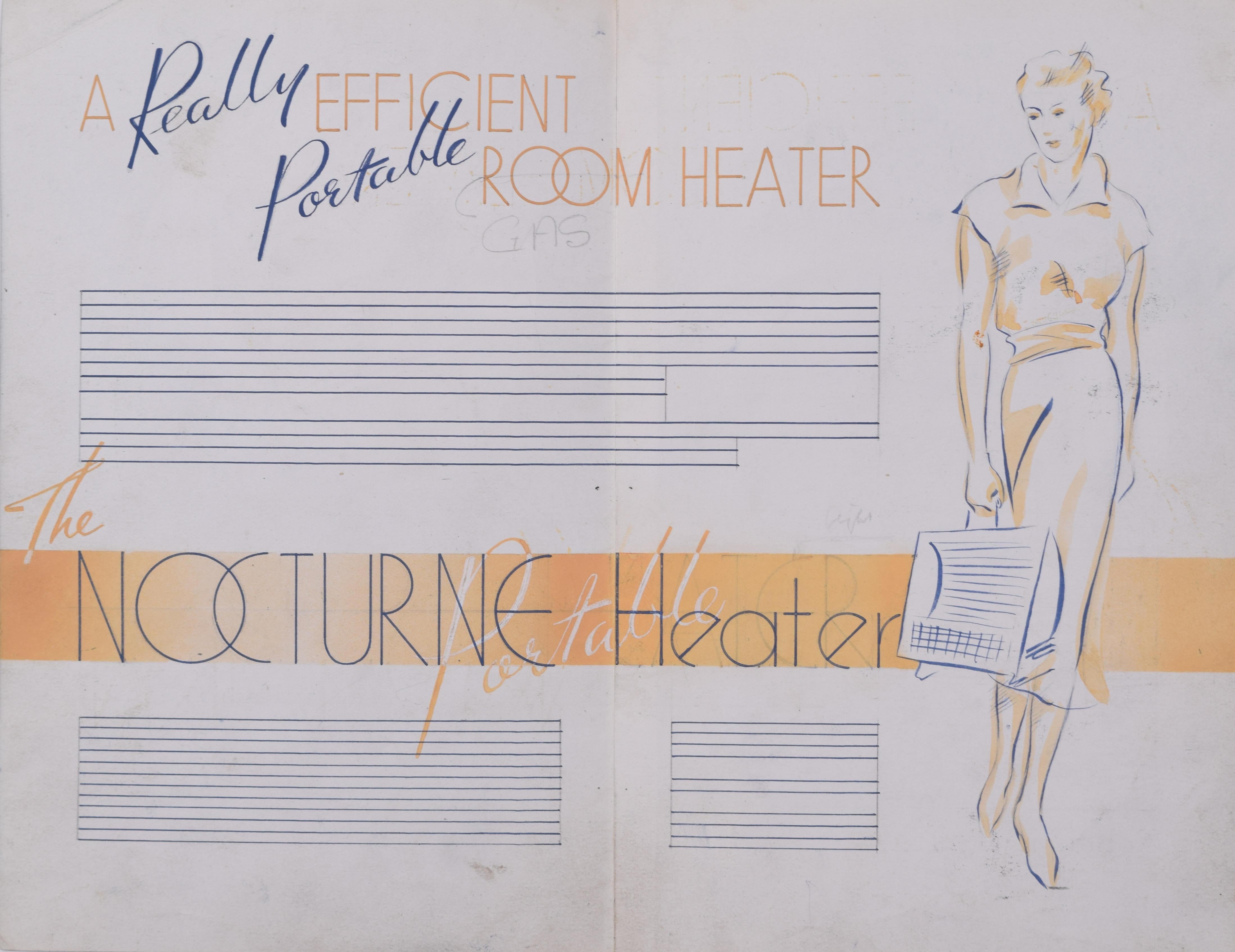 Nocturne Portable Gas Heater brochure painted Art Deco design by Brownbridge For Sale 3
