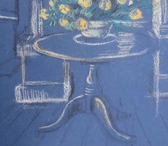 Flowers on a Table still life chalk drawing by Hilary Hennes