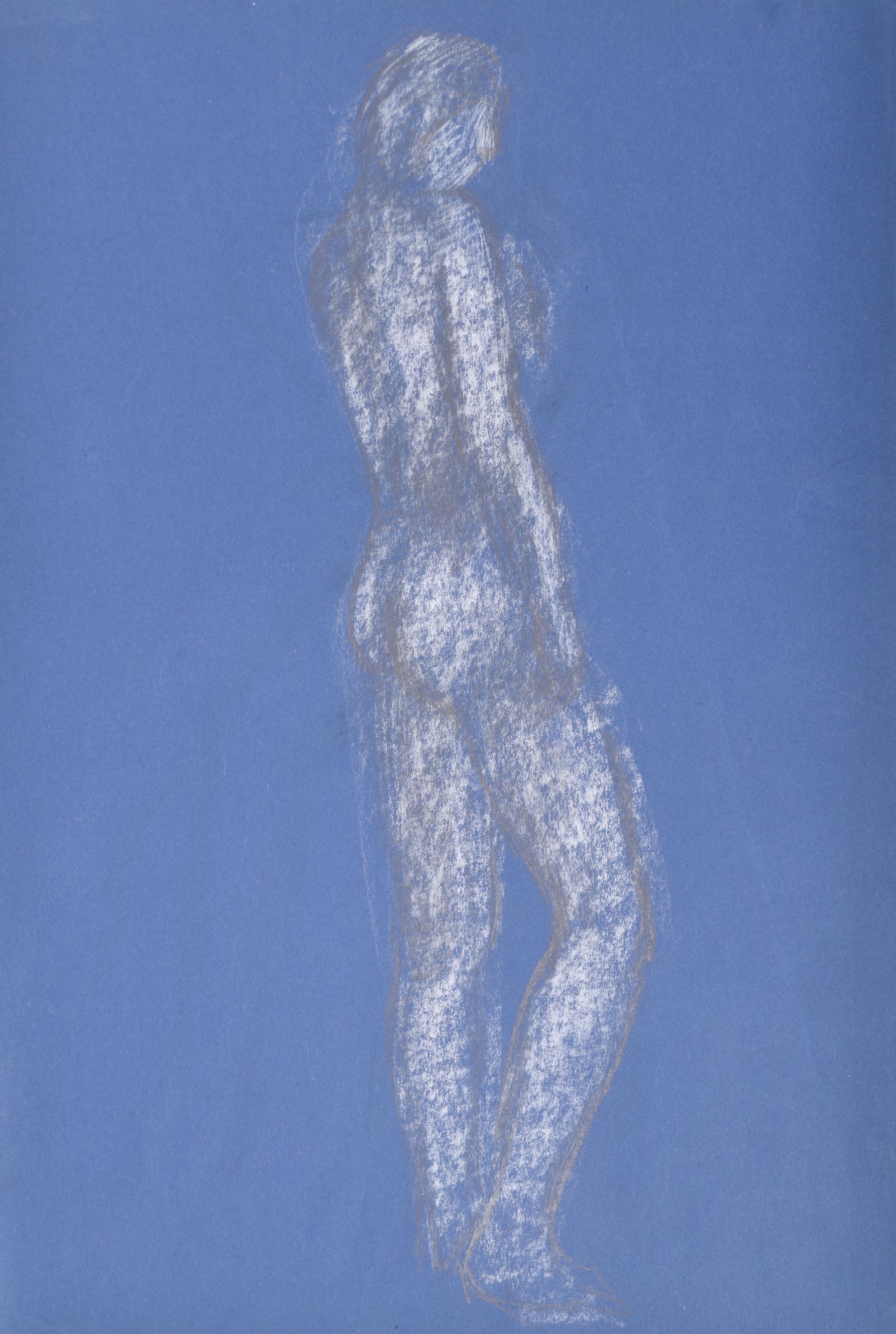 Standing Nude female figure chalk drawing by Hilary Hennes