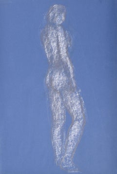 Standing Nude female figure chalk drawing by Hilary Hennes