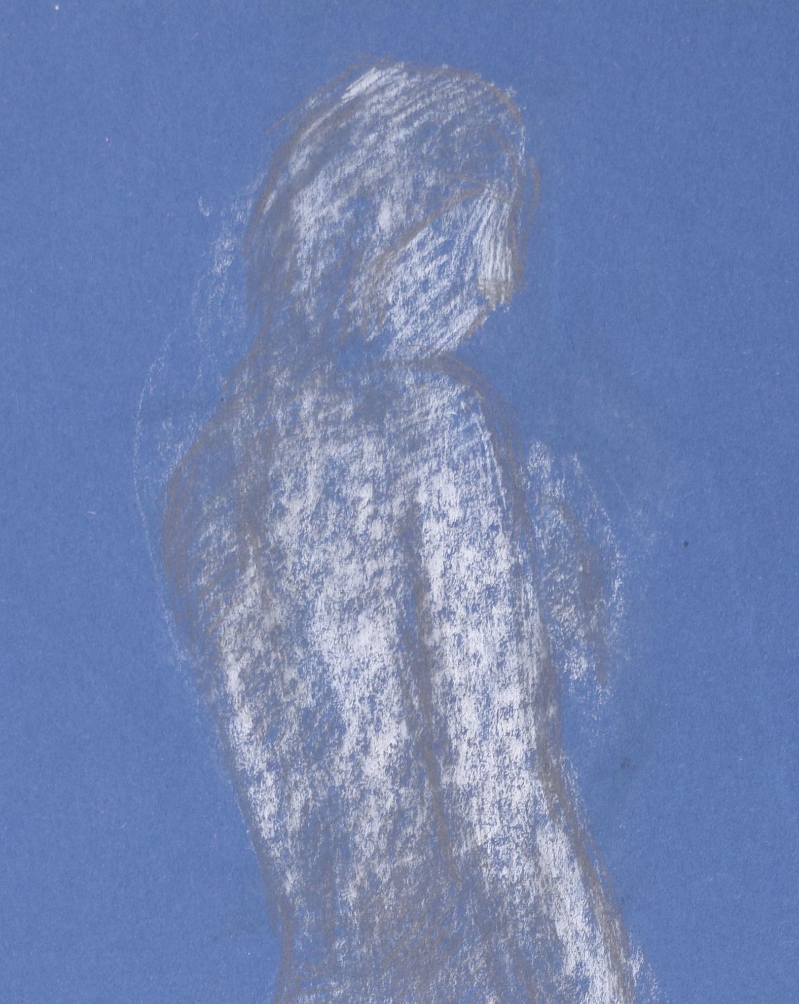 Standing Nude female figure chalk drawing by Hilary Hennes For Sale 1
