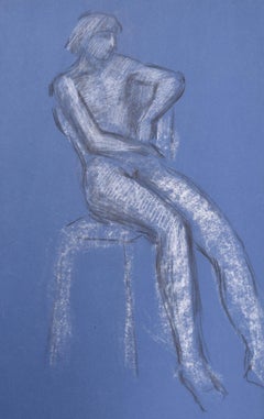 Sitzende weibliche Figur, Kreidezeichnung von Hilary Hennes