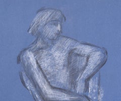Seated Nude female figure chalk drawing by Hilary Hennes