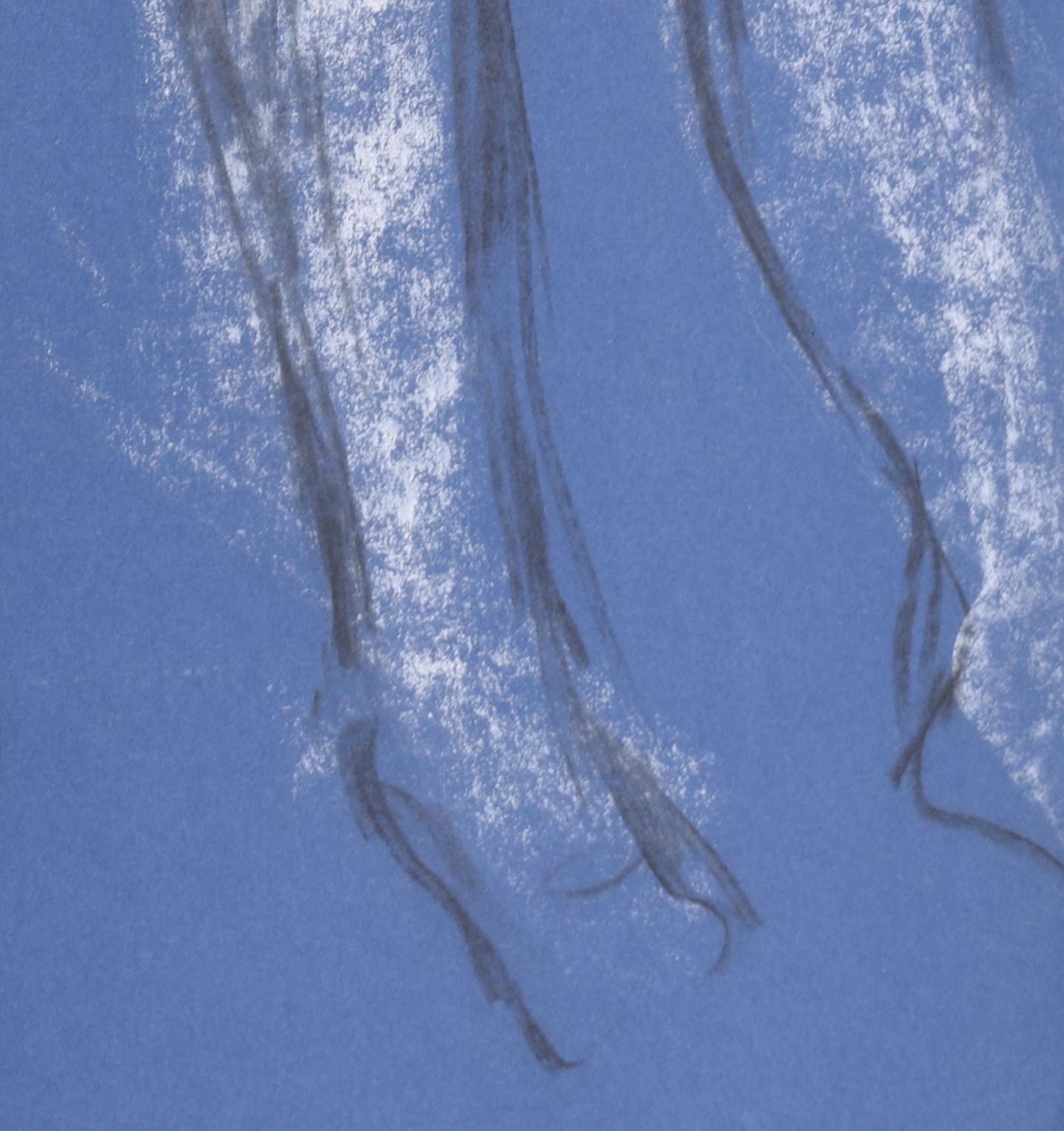 Figura femminile nuda seduta, disegno a gesso di Hilary Hennes in vendita 4