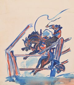 Cheval de rodéo et cavalier aquarelle de Gerald Mac Spink