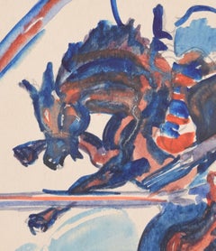 Rodeo-Pferd und Reiter-Aquarell von Gerald Mac Spink