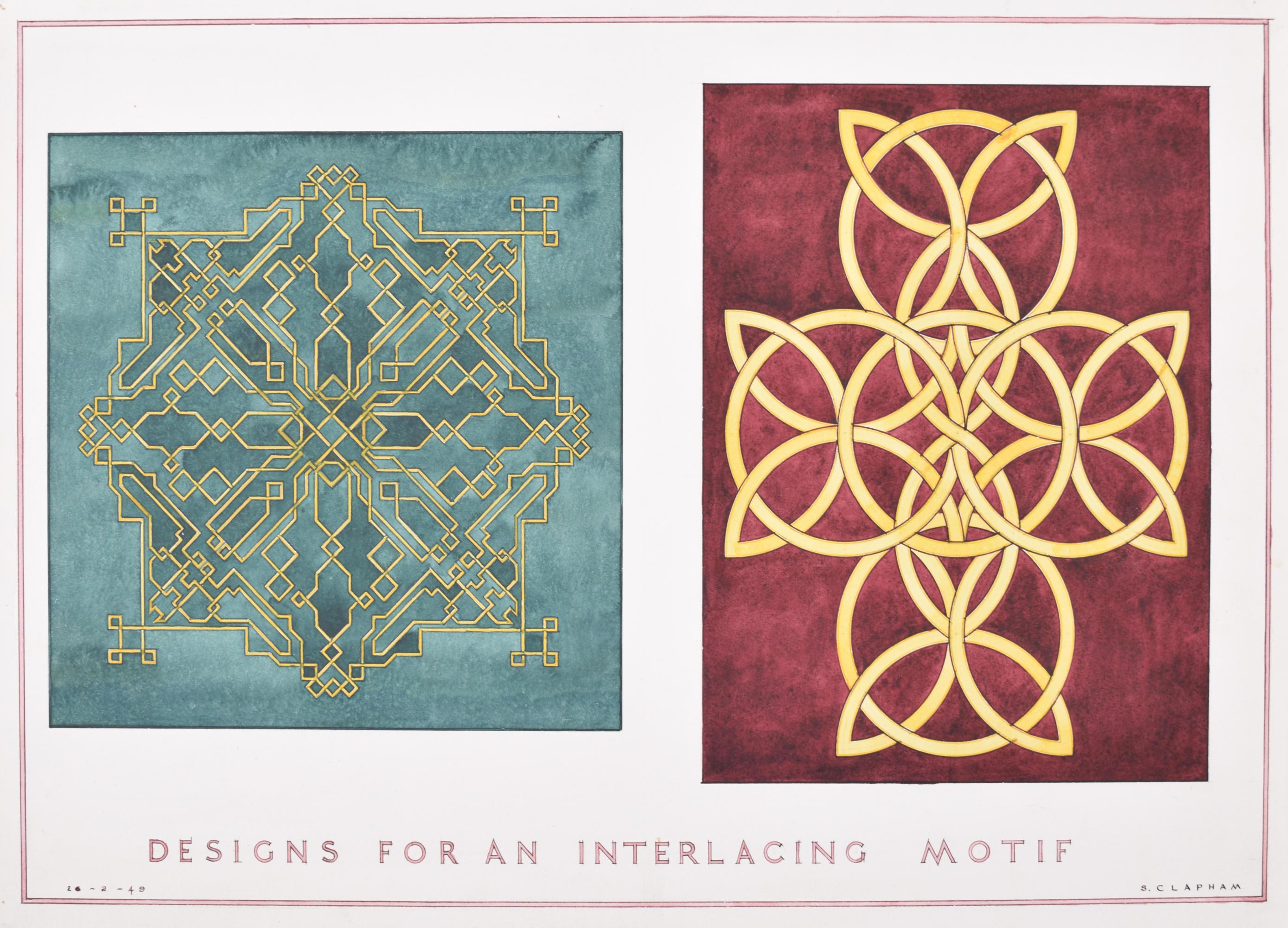 Mid-century Celtic interlacing motifs watercolour design by S Clapham For Sale 4