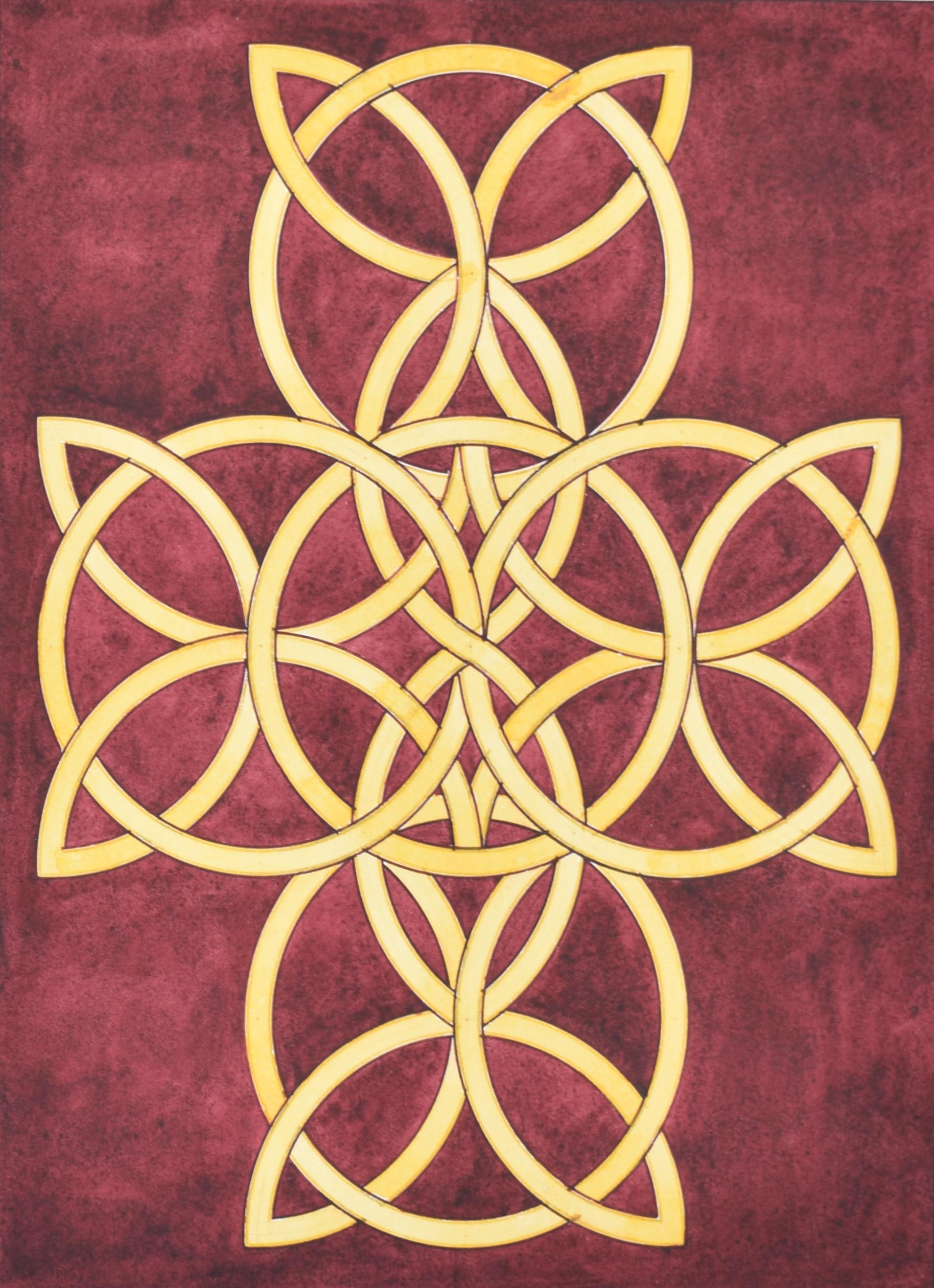 Mid-century Celtic interlacing motifs watercolour design by S Clapham For Sale 2